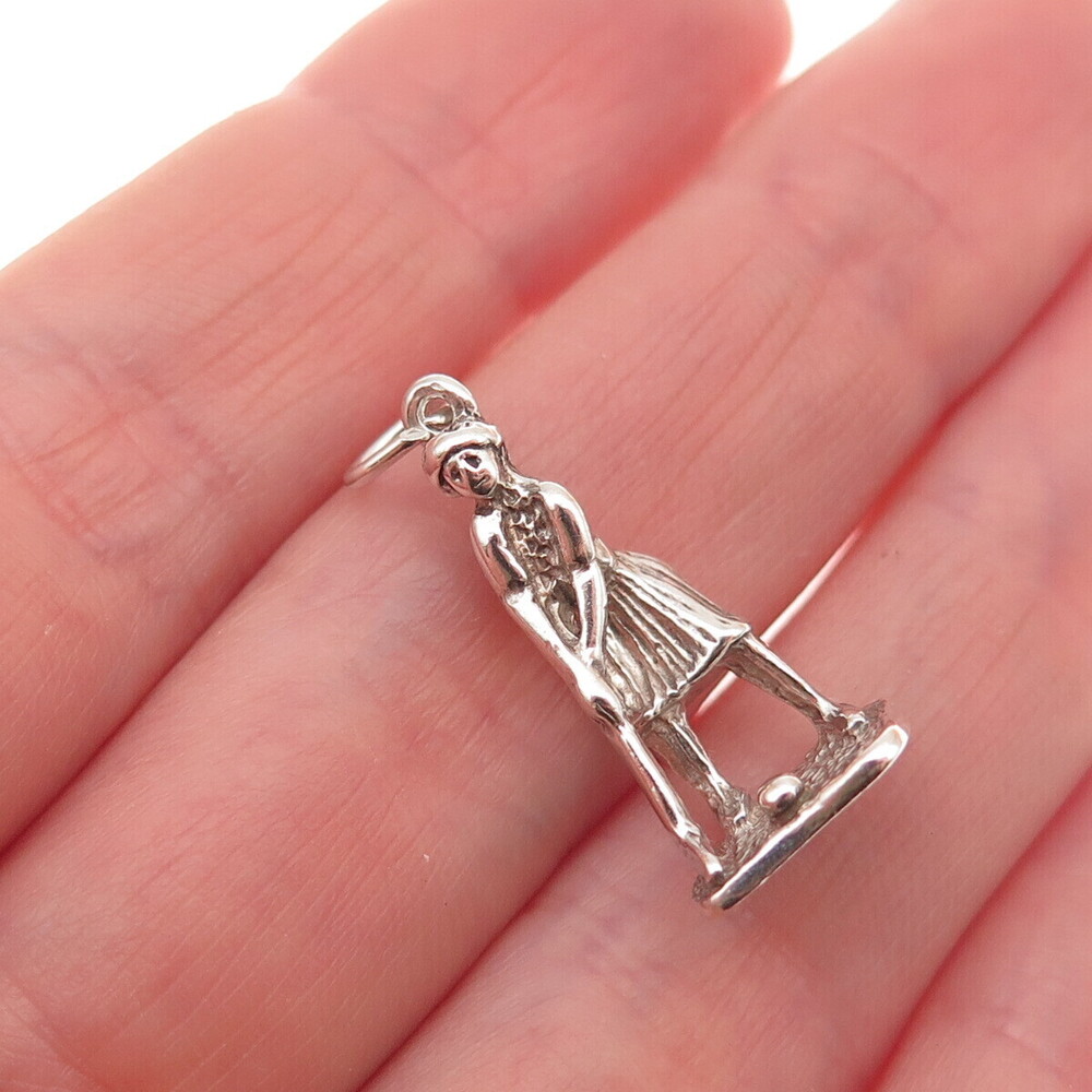 Sunwest 925 Sterling Silver Vintage Female Golf Player 3D Mini Charm Pendant